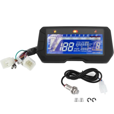 Tableau de bord LCD moto ajustable avec jauge température eau et carburant - 6 vitesses - 12000 tr/min - 2-4 cylindres