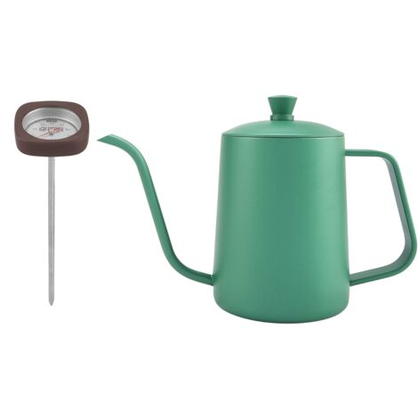 Bouilloire à café en acier inoxydable 600ml, bec verseur col de cygne avec thermomètre (Vert) (1/5)