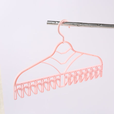 Séchoir à vêtements multifonction en plastique sans couture, avec crochets en V pour soutiens-gorge et chaussettes, couleur rose (1/5)