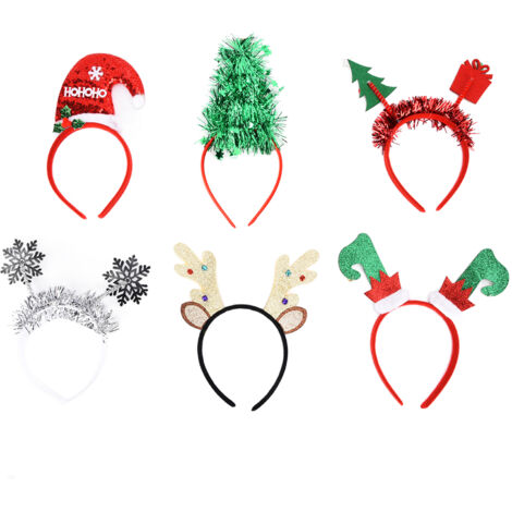 6 bandeaux de Noël avec motifs sapin, renne, flocon et Père Noël pour fêtes (1/5)