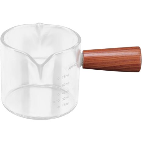 Tasse à lait en verre avec bec verseur double et poignée en bois pour cuisine (1/5)