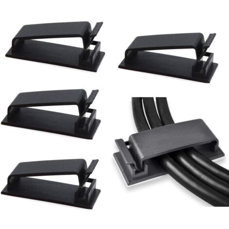 50 attaches autoadhésives pour câbles, organiseurs de câbles pour TV, PC et Ethernet sous bureau à la maison ou au bureau, noir (1/5)