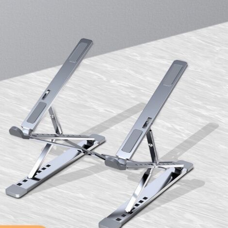 Support d'ordinateur portable en aluminium à hauteur double réglable, pliable verticalement et surélevé (argent, petit) (1/2)