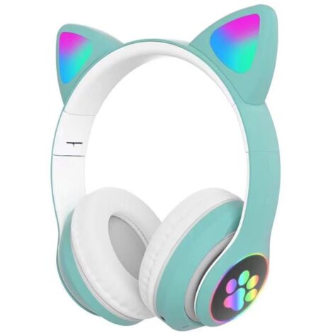 Casque Bluetooth sans fil pour enfants avec micro, écouteurs à oreilles de chat pour filles et femmes (vert) (1/5)