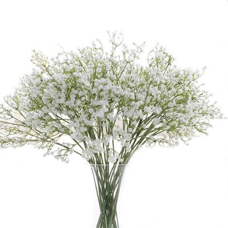 10 gypsophilas artificielles avec tiges flexibles de 63 cm pour bouquets de mariée, décoration de table et extérieure, couleur blanche (1/5)