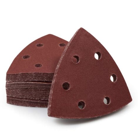 Lot de 50 triangles abrasifs auto-agrippants 90 mm 6 trous, pour outils oscillants multifonctions 3-1/2" (89 mm) - Bandes Velcro 40 grains (1/5)