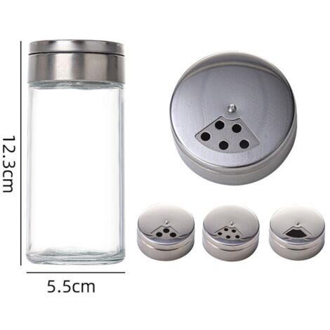 Lot de 4 moulins à sel et poivre avec distributeurs en verre de 200 ml à trous réglables pour un dosage précis. (1/3)
