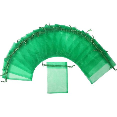 100 sacs organza transparents 15x20 cm avec cordon coulissant - Pour bijoux, cadeaux, mariage ou protection des plantes (vert) (1/5)