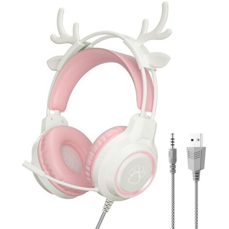 Casques audio sans fil pour enfants, Écouteurs Bluetooth avec micro pour école, Casques à oreilles de cerf roses pour filles (1/4)