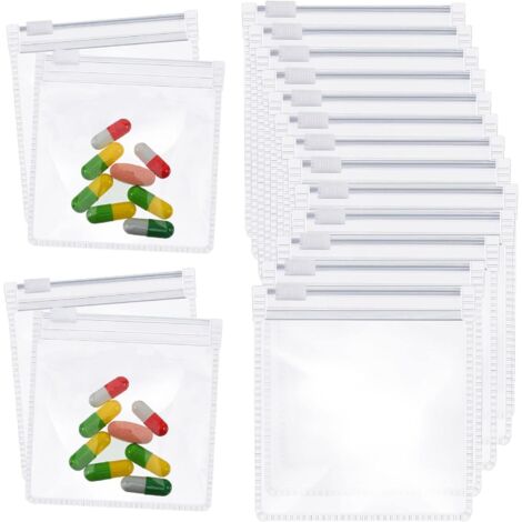 25 pochettes refermables transparentes pour comprimés, huiles et petits objets de voyage (1/5)