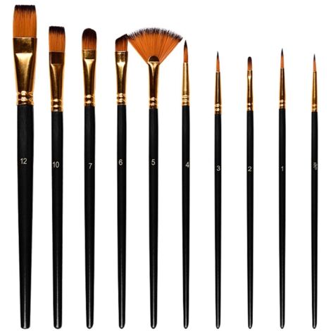 10 pinceaux ronds en nylon pour peinture acrylique et aquarelle, set de qualité (1/5)