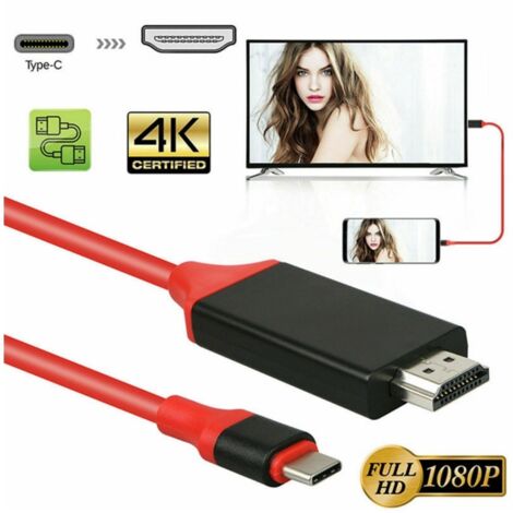Câble USB-C vers HDMI, Adaptateur HDMI pour Télévision HD, Cordon Rouge Type-C HDMI