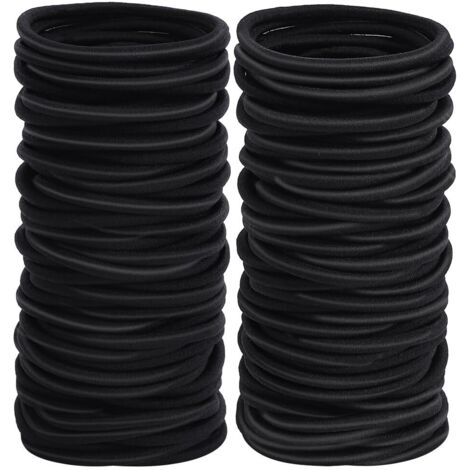 50 élastiques à cheveux noirs 4 mm pour femmes, pour queue de cheval, diamètre 5 cm, adaptés aux cheveux mi-longs et épais (1/5)