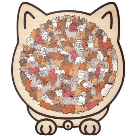 Puzzle en bois en forme de chat - 135 pièces colorées Puzzle contour chat Cadre décoratif félin (1/5)