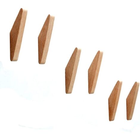 6 crochets muraux en chêne 14,2x4,4x2,1 cm, patères minimalistes pour serviettes de bain, accessoire salle de bain. (1/5)