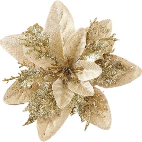 6 fleurs artificielles pour décorations de Noël, arrangements floraux DIY, ornements de jardin et décoration dorée (1/5)