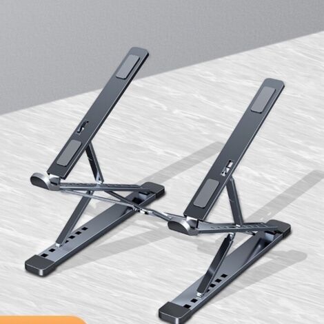 Support d'ordinateur portable réglable en hauteur à double niveau en aluminium pliable vertical (gris, petit) (1/2)