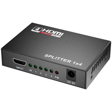 Répartiteur HDMI 1 vers 4, 4 ports Full HD 1080P, compatible 3D 4K 2K, avec convertisseur audio numérique et switch intégré.