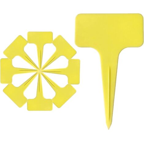 Étiquettes de jardin en T, lot de 50, réutilisables, pour pots, semis, massifs, décoration intérieure et extérieure, jaune. (1/4)