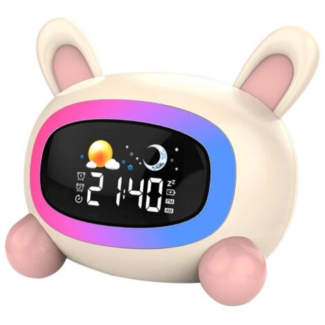 Réveil Enfant Lapin avec Machine à Sons et Veilleuse, Horloge d'Apprentissage du Sommeil pour Chambre Bébé (1/5)