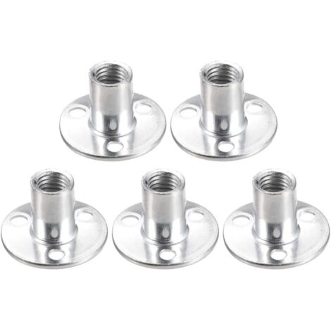 T-mutter M8x28x1.2mm en acier au carbone, pièce de fixation pour meubles, insert à collerette, filetage interne, lot de 5 pièces. (1/4)