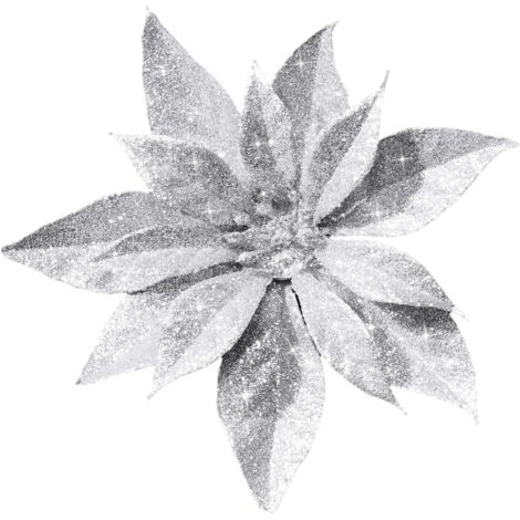 12 pièces de fleurs de Noël argentées, décorations artificielles pour sapin de Noël (1/5)
