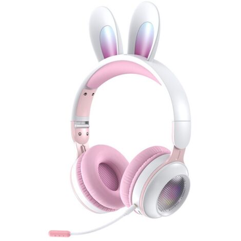 Écouteurs sans fil Bluetooth pour enfants avec micro, casque à oreilles de lapin pour filles, idéal pour l'école (rose blanc) (1/5)