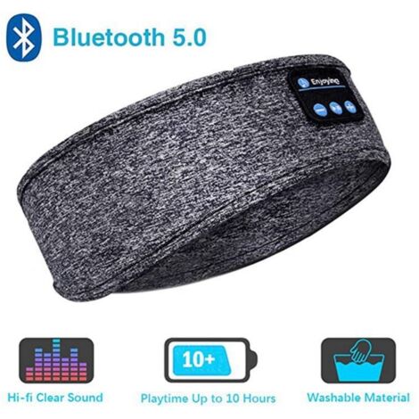 Casque audio sport Bluetooth bandeau ultra-fin, stéréo HD pour fitness, voyage, méditation, gris (1/5)