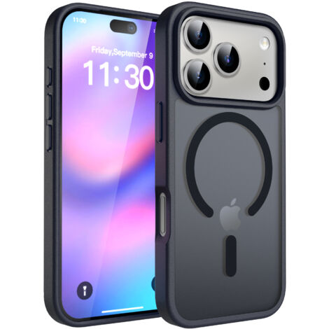 Coque transparente Magsafe pour iPhone 17 Pro Max, protection anti-choc et anti-rayures, couleur noire (1/4)