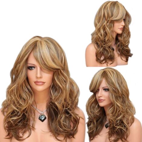 Perruque avec frange longue et cheveux bouclés (1/4)