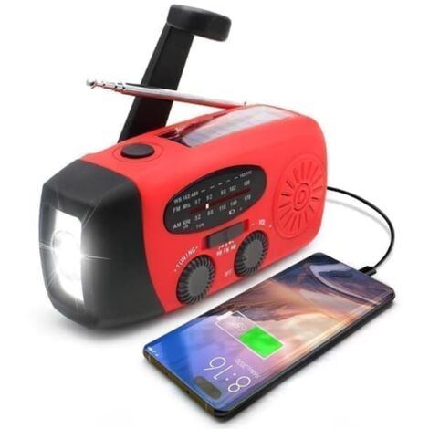 Radio à manivelle avec panneau solaire, lampe torche LED et batterie SOS mobile 2000mAh (1/5)