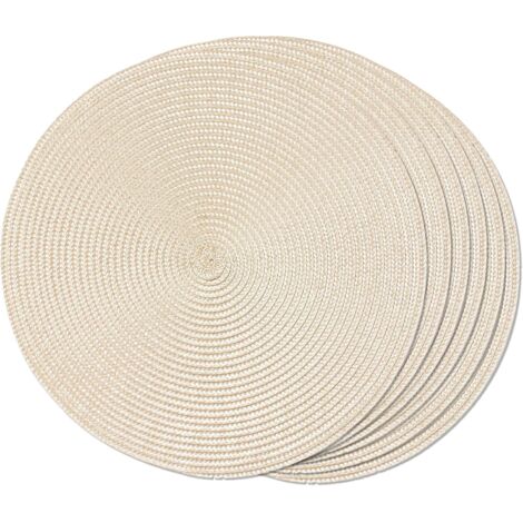 Lot de 6 dessous de table tissés lavables antidérapants, 38 cm, couleur beige, forme ronde (1/5)