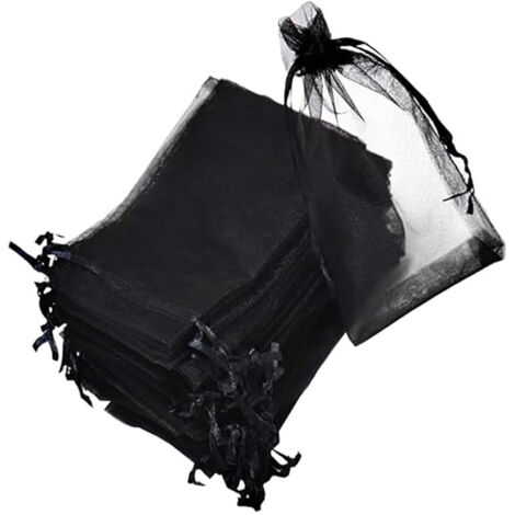 Sachets Cadeau Organza 100 Pièces avec Cordons, 10x15cm Noir, pour Bijoux, Baptême, Fêtes et Cadeaux de Noël (1/5)