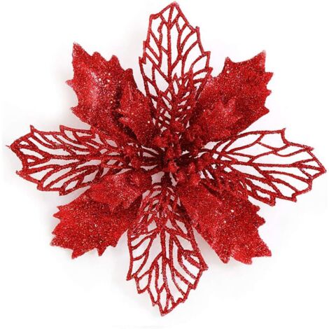 12 pièces fleurs de Noël rouges 9 cm artificielles pour décoration d'arbre et guirlande (1/5)