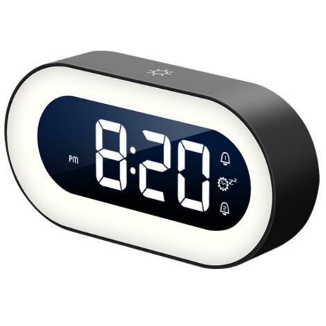 Réveil Lumière LED avec Double Alarme - Horloge de Chevet Tactile et Réglable, Rechargeable USB avec Fonction Snooze (Noir) (1/4)