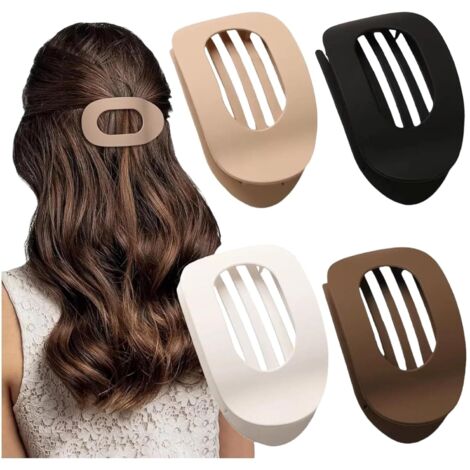 Lot de 4 pinces plates ovales pour femmes, barrettes crocodiles puissantes, épingles à cheveux discrètes et élégantes, idéales pour coiffures. (1/5)