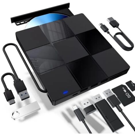 Lecteur/graveur DVD externe pour PC portable ou fixe, graveur de cartes multifonction, 7 fonctions intégrées.