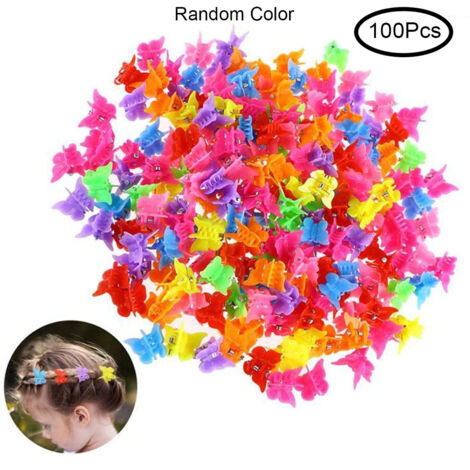 Barrettes à papillons miniatures, 100 pièces, assortiment multicolore, accessoires cheveux pour femmes et filles (couleurs aléatoires) (1/5)