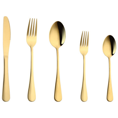 Ensemble de couverts en acier inoxydable doré 5 pièces, couteaux fourchettes cuillères finition satinée, vaisselle lavable lave-vaisselle pour maison restaurant fête