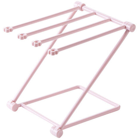 Porte-serviettes vertical pliable avec barres pour cuisine et salle de bain, support multifonction pour torchons et tasses, gain de place, couleur rose clair (1/4)