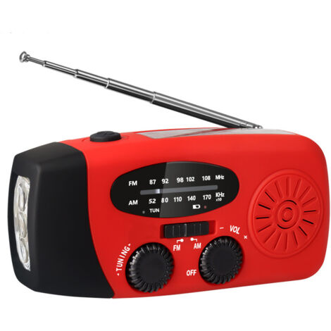 Radio de secours manivelle avec lampe torche LED, radio météo AM/FM NOAA portable, batterie externe 2000mAh pour charge téléphone, chargement USB et solaire pour camping et urgences. (1/5)