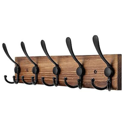 Porte-manteau mural rustique en bois - 16,9 pouces avec crochets, support pour vestes et manteaux style ferme (1/5)