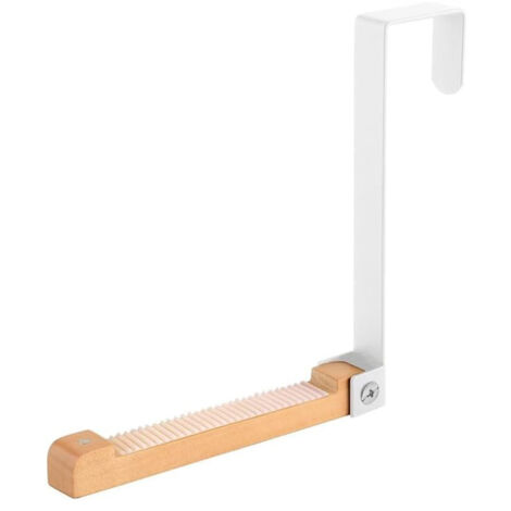 Crochet mural pliable en métal et bois pour porte, sans perçage, idéal pour manteaux, chapeaux, serviettes, sacs et clés (Blanc)