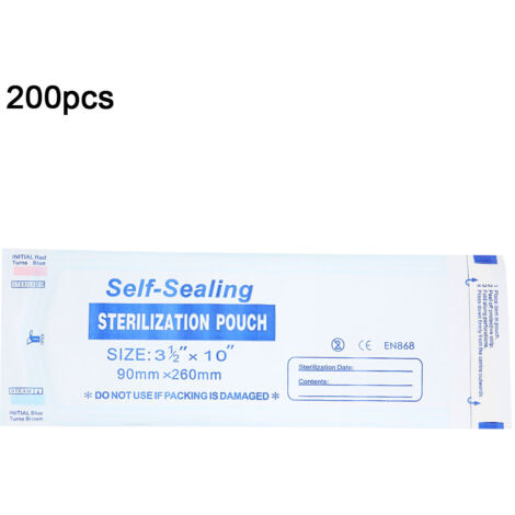 200 sachets stérilisation autoscellables pour instruments dentaires et médicaux (90 x 260 mm) (1/5)