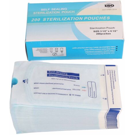 200 pièces / Boîte Pochette de Nettoyage Autoscellable Jetable pour Instruments Dentaires (90 x 165 mm) (1/5)