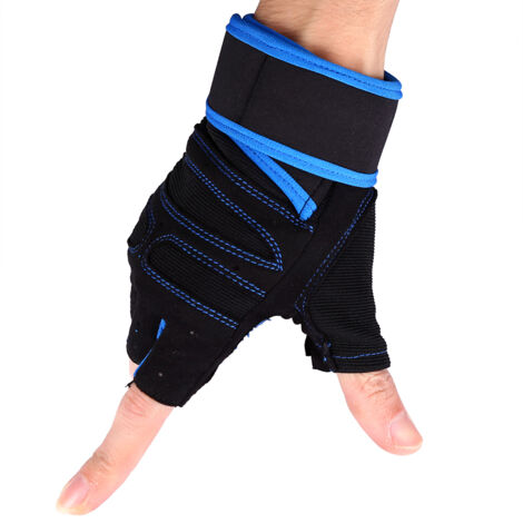 2 Paires de Gants de Fitness pour Musculation avec Bandes de Poignet - Entraînement Sportif (Bleu/X) (1/3)