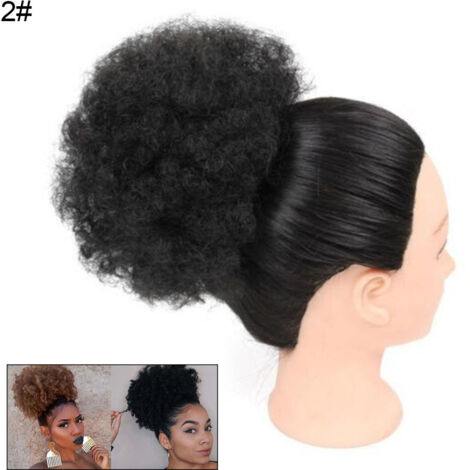 Faux Afro Bouffant Court à Clip Queue de Cheval Élastique Chignon Bouclé Extensions Capillaires (1/5)