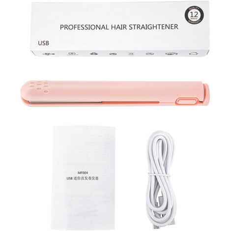 Mini Fer à Lisser 2 en 1 USB avec Plaques en Céramique, Lisseur Boucleur Rose (1/5)