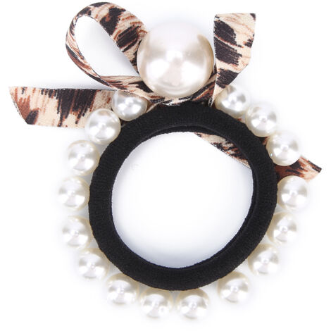 Ruban à Cheveux en Perles Fausses avec Nœud Papillon, Accessoire Élégant pour Femmes et Filles, Idée Cadeau, Imprimé Léopard Café (1/5)