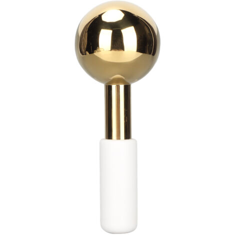 Boules de Glace en Acier Inoxydable Doré pour Visage - Réduction des Puffiness, Apaisement Cutané et Anti-Âge avec Manche Blanche (1/5)